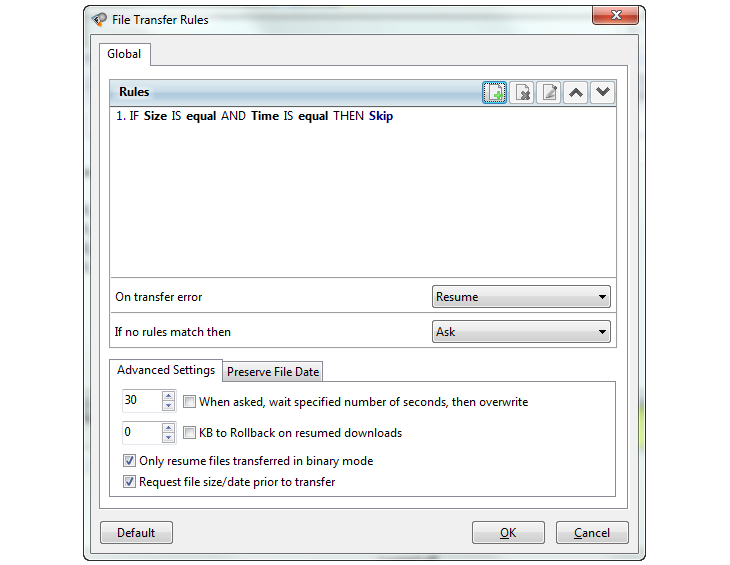 File Transfer Riles dialog