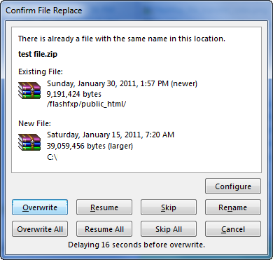 FlashFXP | File Confirm File Replace dialog